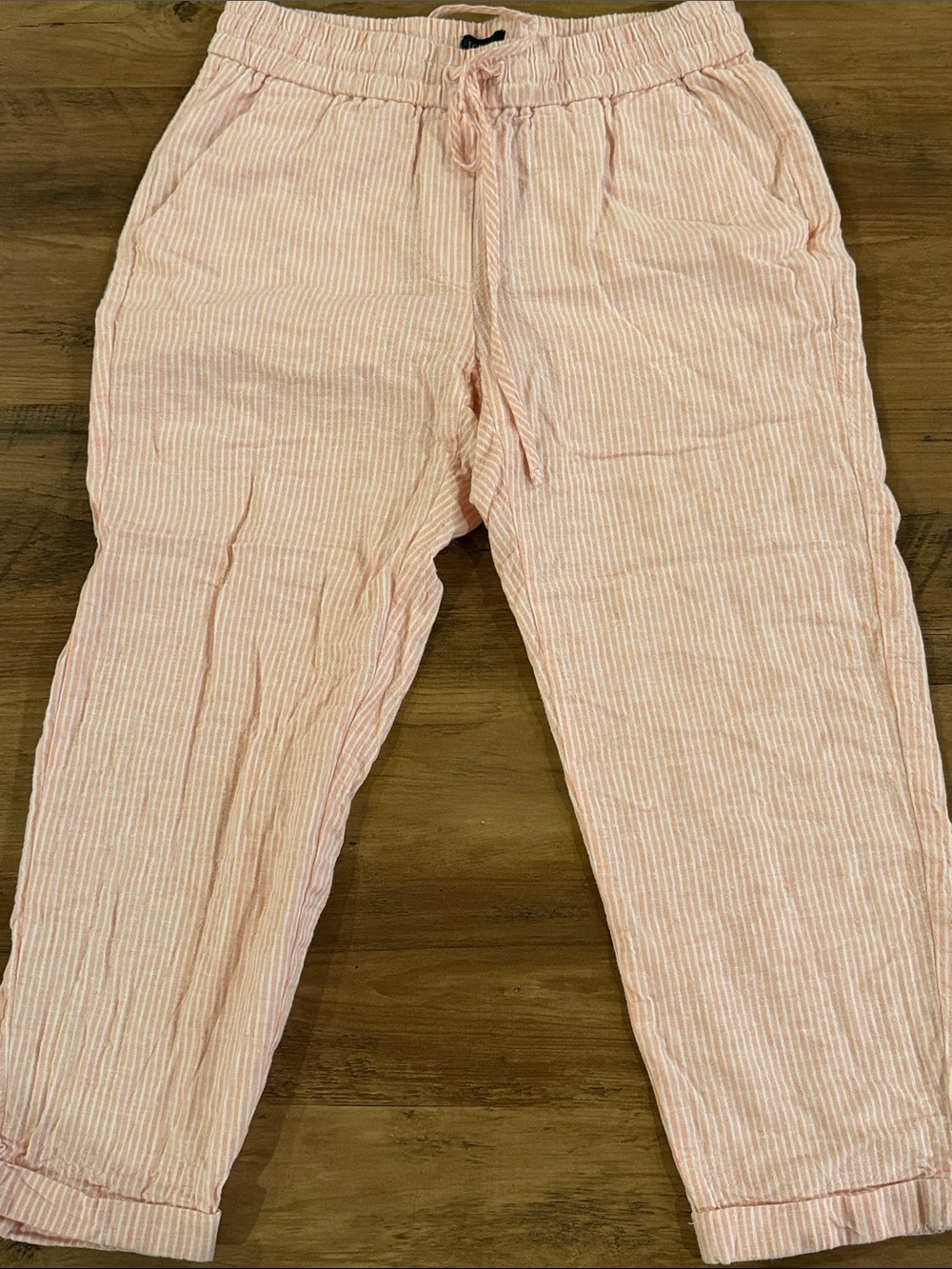 J. Crew Pink and White Striped Ankle Drawstring Pants